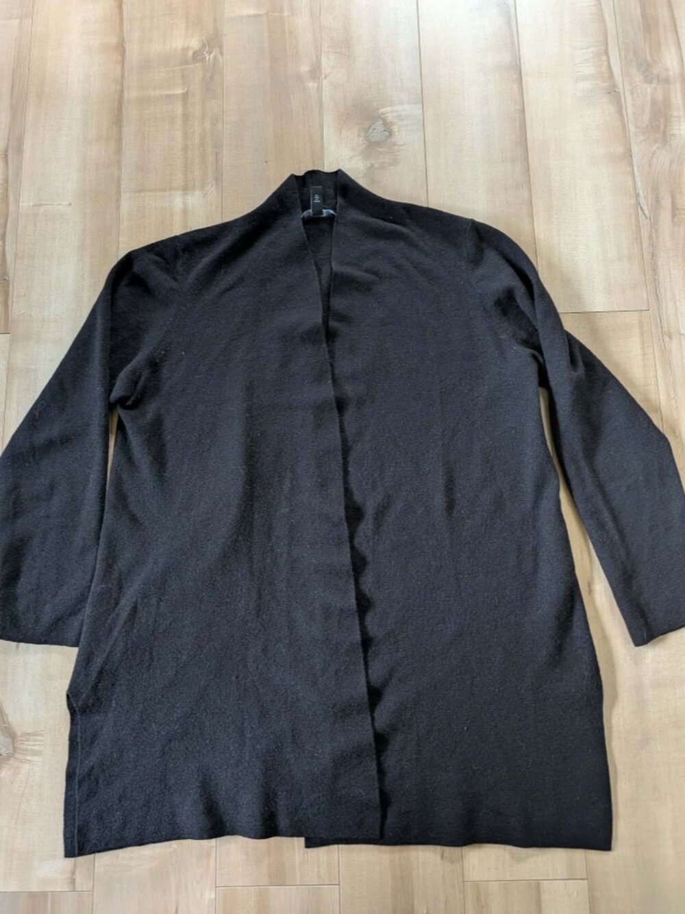 Eileen Fisher 100% Merino Wool Open Front Cardigan Black Size L